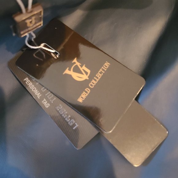 NWT Men's Navy Faux Leather Mid Length Buttoned Jacket - Picture 6 of 9